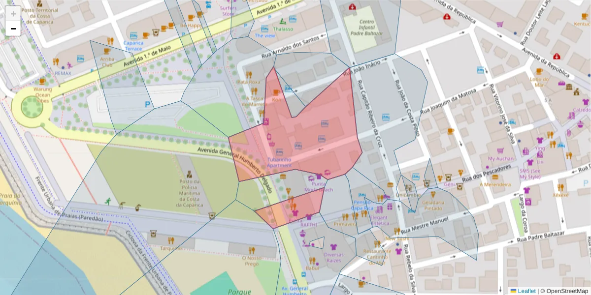 Mapa detalhado do código postal 2825-343 com limites, códigos postais vizinhos e agências dos correios