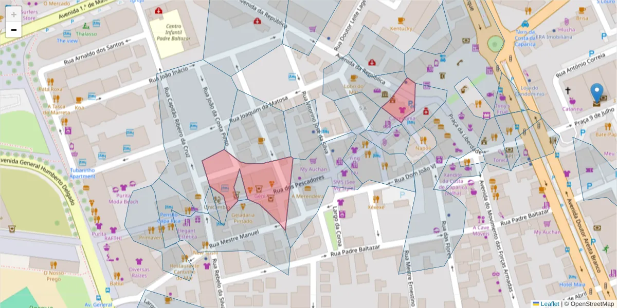 Mapa detalhado do código postal 2825-345 com limites, códigos postais vizinhos e agências dos correios