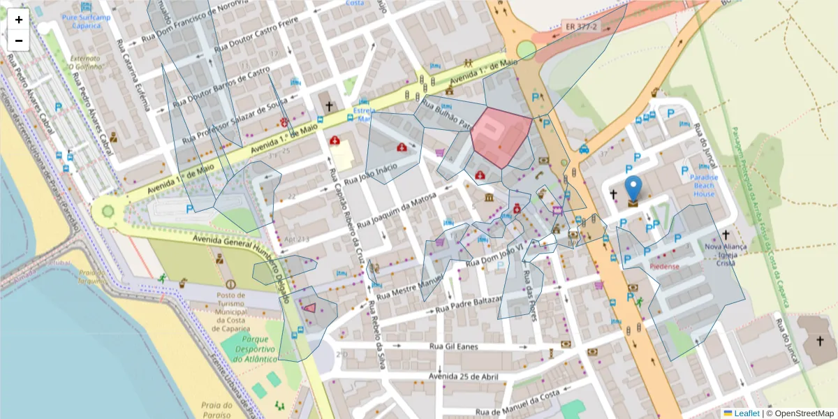 Mapa detalhado do código postal 2825-346 com limites, códigos postais vizinhos e agências dos correios