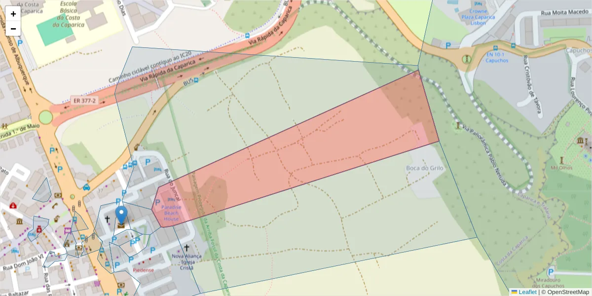 Mapa detalhado do código postal 2825-352 com limites, códigos postais vizinhos e agências dos correios