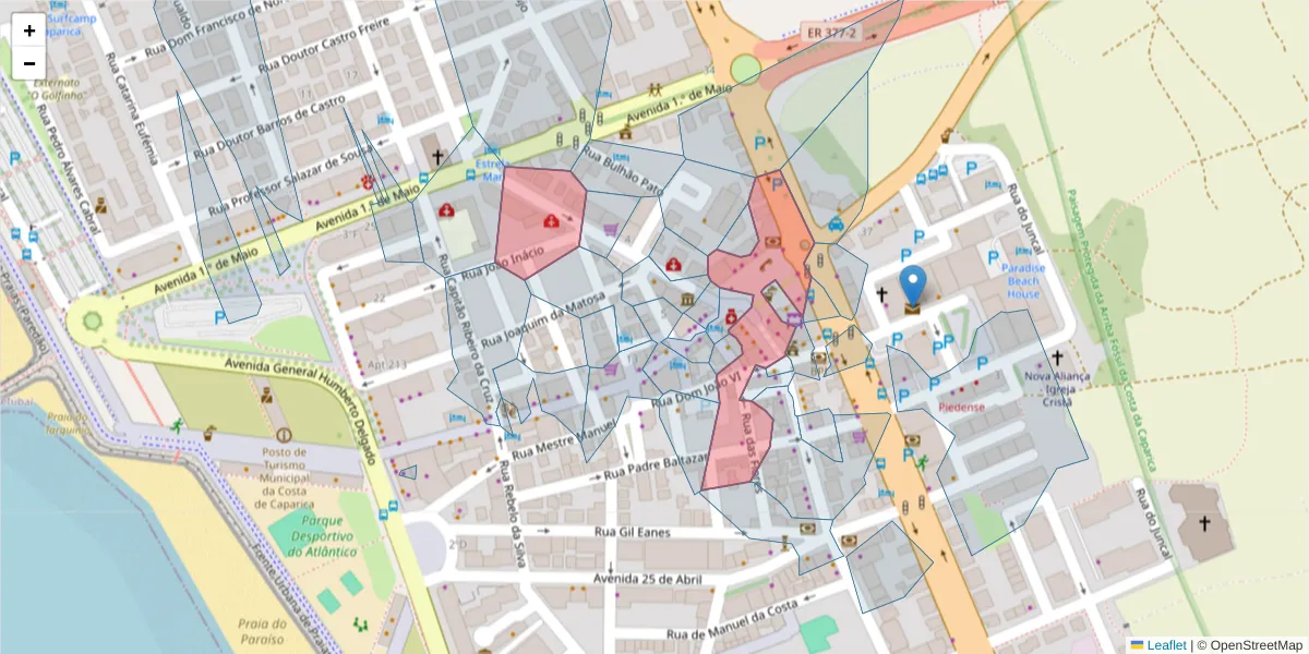 Mapa detalhado do código postal 2825-355 com limites, códigos postais vizinhos e agências dos correios