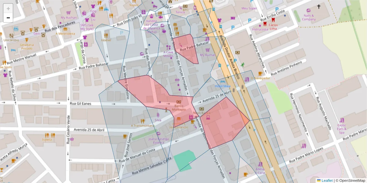 Mapa detalhado do código postal 2825-370 com limites, códigos postais vizinhos e agências dos correios