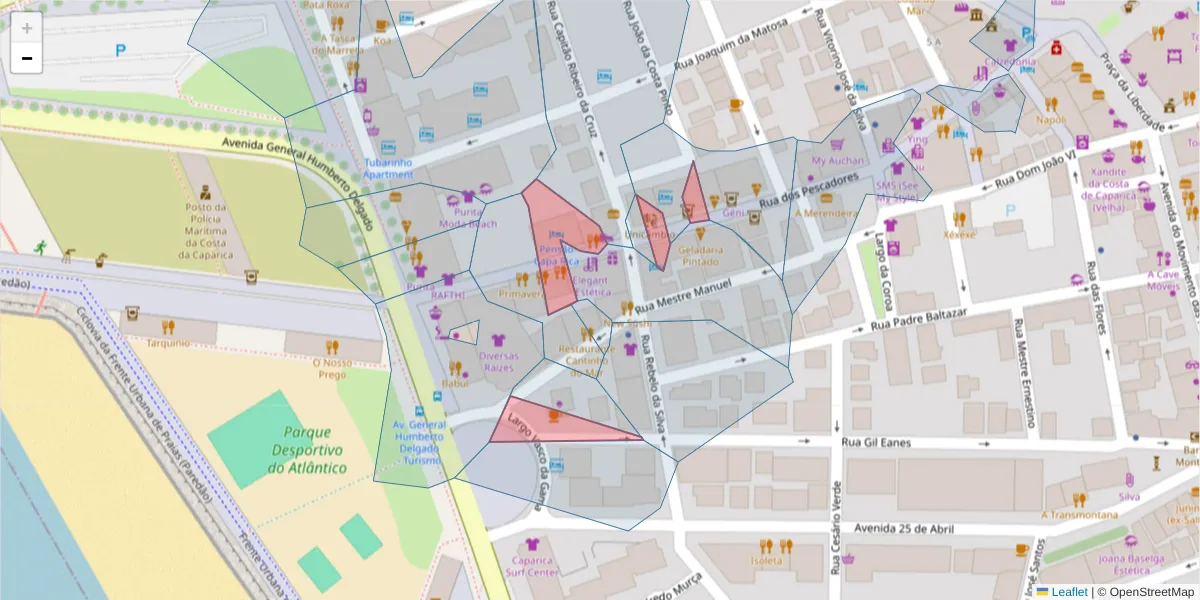 Mapa detalhado do código postal 2825-388 com limites, códigos postais vizinhos e agências dos correios