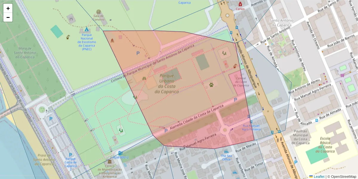 Mapa detalhado do código postal 2825-448 com limites, códigos postais vizinhos e agências dos correios