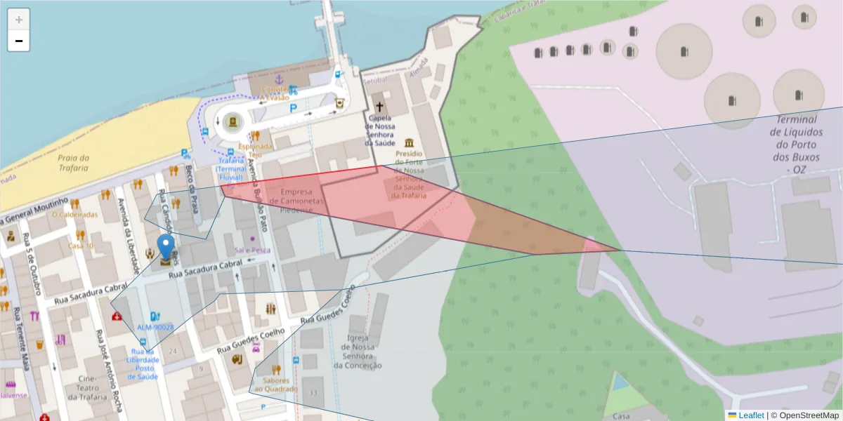 Mapa detalhado do código postal 2825-846 com limites, códigos postais vizinhos e agências dos correios
