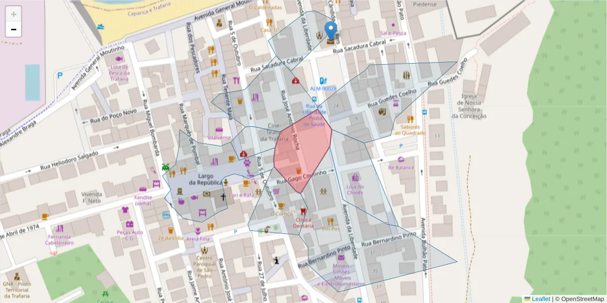 Mapa detalhado do código postal 2825-852 com limites, códigos postais vizinhos e agências dos correios