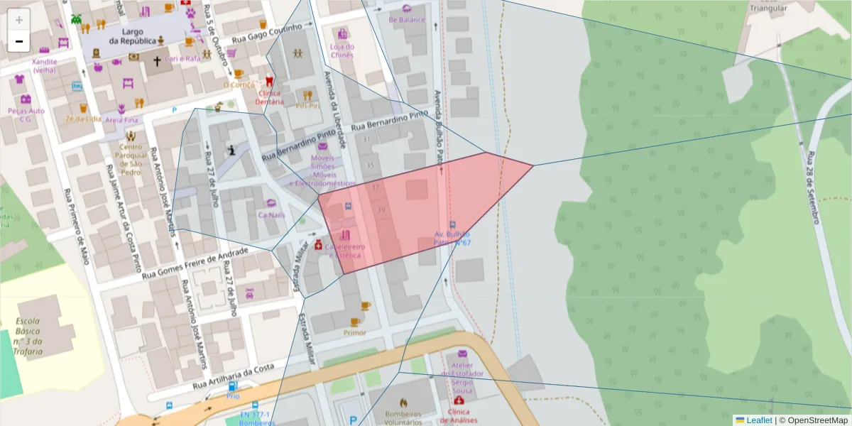 Mapa detalhado do código postal 2825-860 com limites, códigos postais vizinhos e agências dos correios
