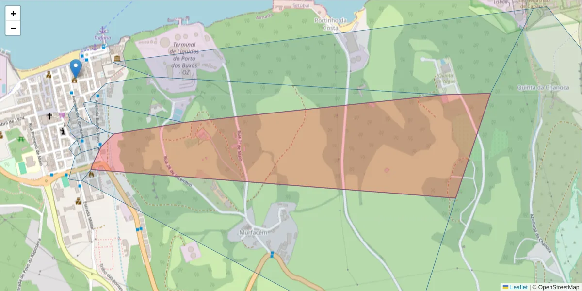 Mapa detalhado do código postal 2825-871 com limites, códigos postais vizinhos e agências dos correios