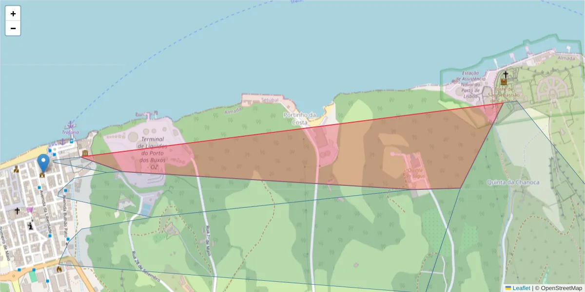 Mapa detalhado do código postal 2825-879 com limites, códigos postais vizinhos e agências dos correios