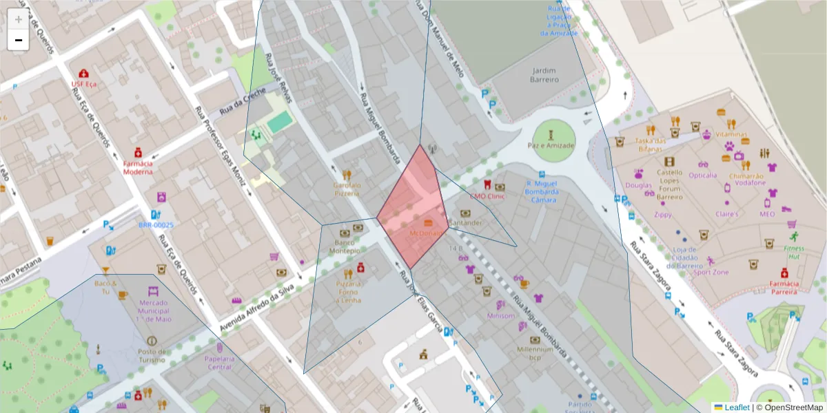 Mapa detalhado do código postal 2830-168 com limites, códigos postais vizinhos e agências dos correios