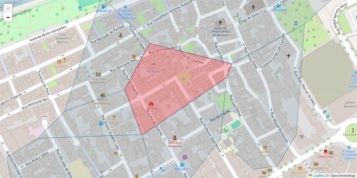 Mapa detalhado do código postal 2830-344 com limites, códigos postais vizinhos e agências dos correios