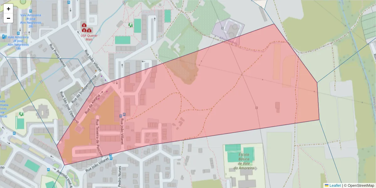 Mapa detalhado do código postal 2835-237 com limites, códigos postais vizinhos e agências dos correios
