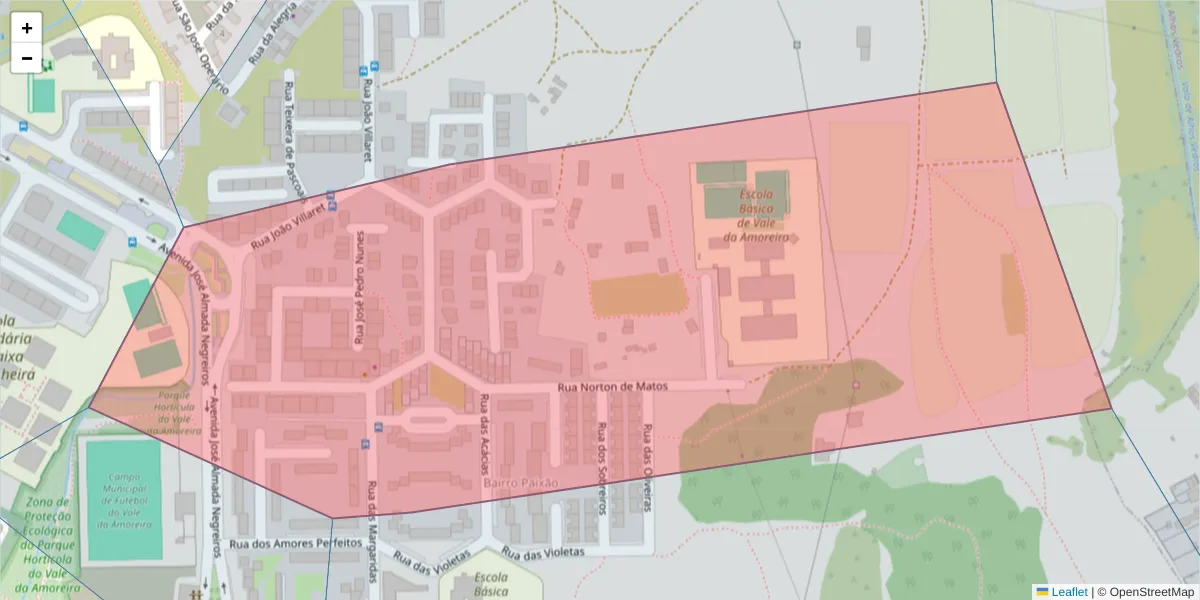 Mapa detalhado do código postal 2835-255 com limites, códigos postais vizinhos e agências dos correios