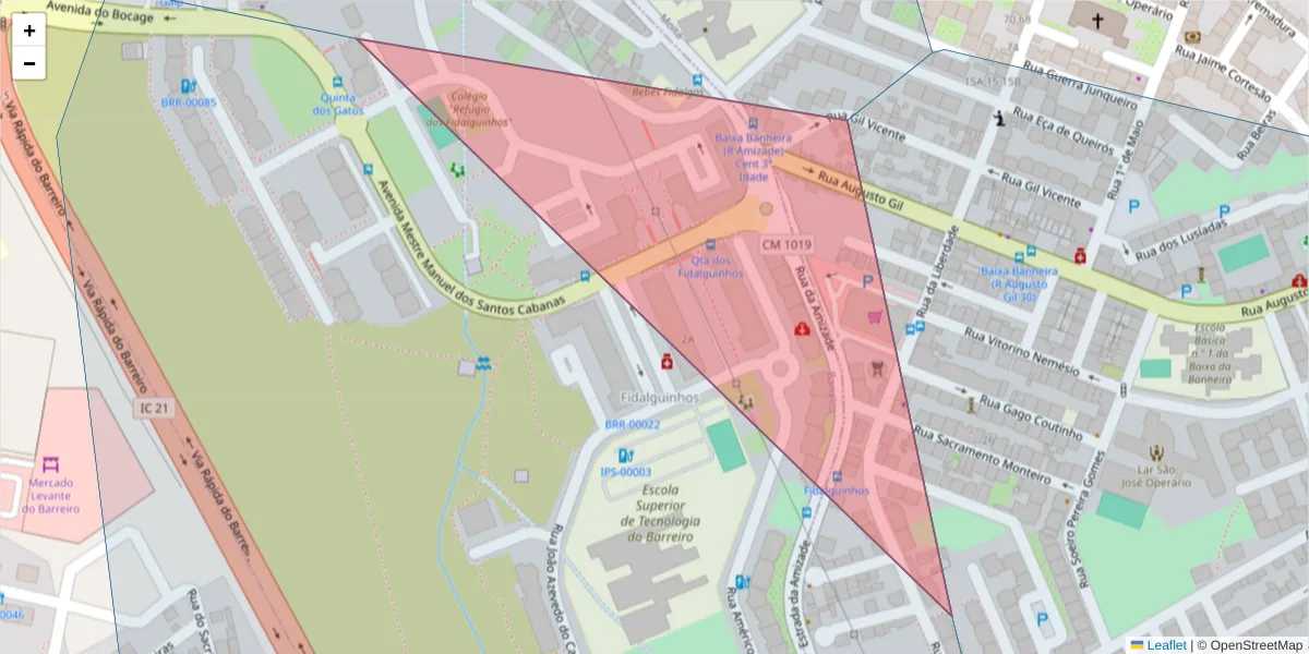 Mapa detalhado do código postal 2835-337 com limites, códigos postais vizinhos e agências dos correios