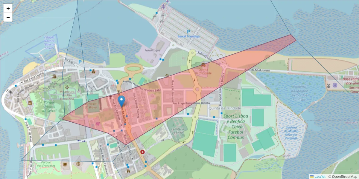 Mapa detalhado do código postal 2840-481 com limites, códigos postais vizinhos e agências dos correios