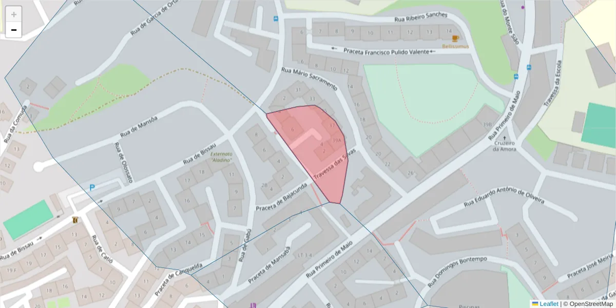 Mapa detalhado do código postal 2845-036 com limites, códigos postais vizinhos e agências dos correios