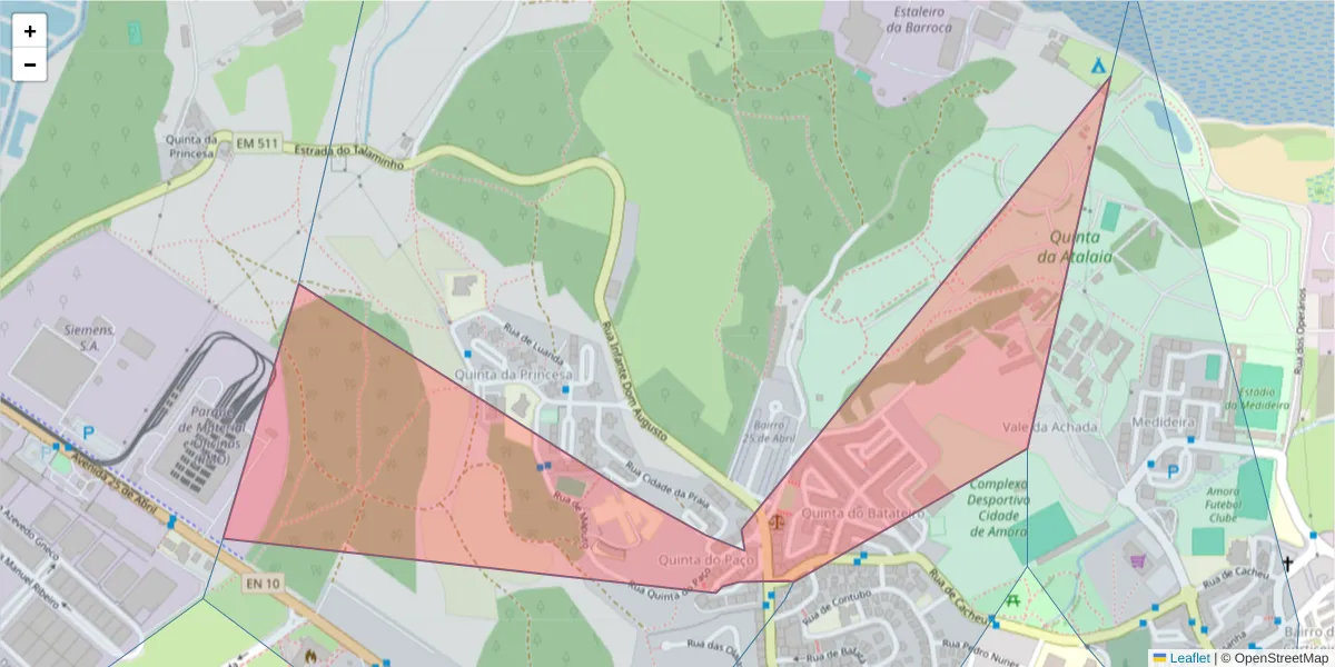 Mapa detalhado do código postal 2845-129 com limites, códigos postais vizinhos e agências dos correios