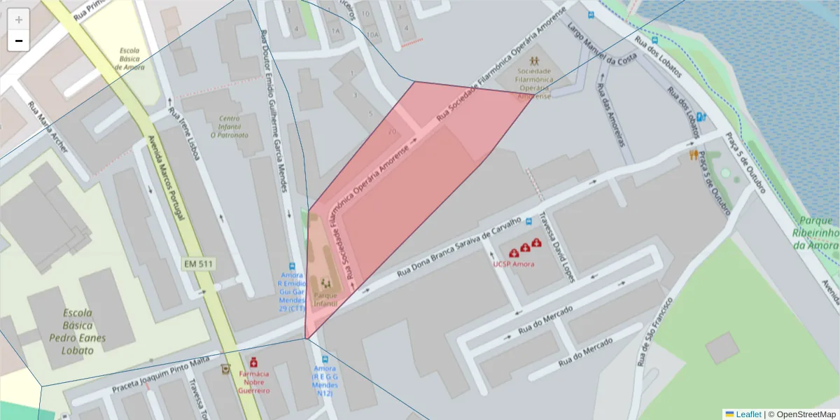 Mapa detalhado do código postal 2845-469 com limites, códigos postais vizinhos e agências dos correios