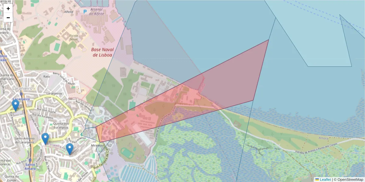 Mapa detalhado do código postal 2855-211 com limites, códigos postais vizinhos e agências dos correios