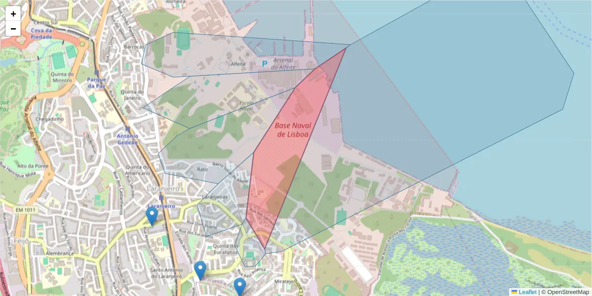 Mapa detalhado do código postal 2855-236 com limites, códigos postais vizinhos e agências dos correios