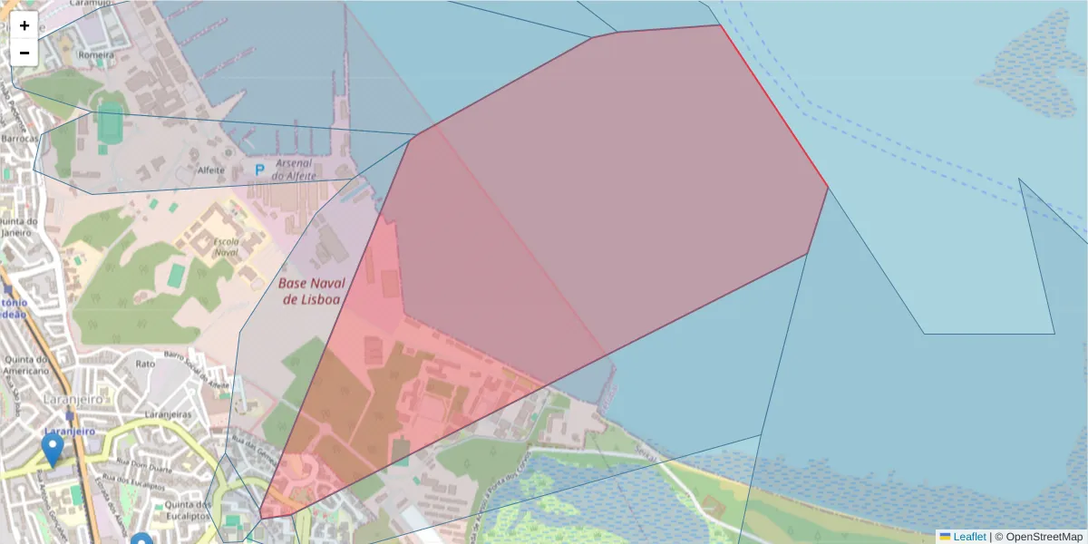 Mapa detalhado do código postal 2855-239 com limites, códigos postais vizinhos e agências dos correios