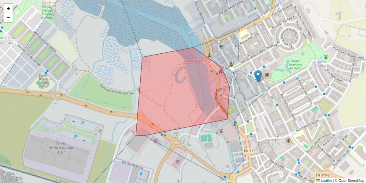 Mapa detalhado do código postal 2860-461 com limites, códigos postais vizinhos e agências dos correios