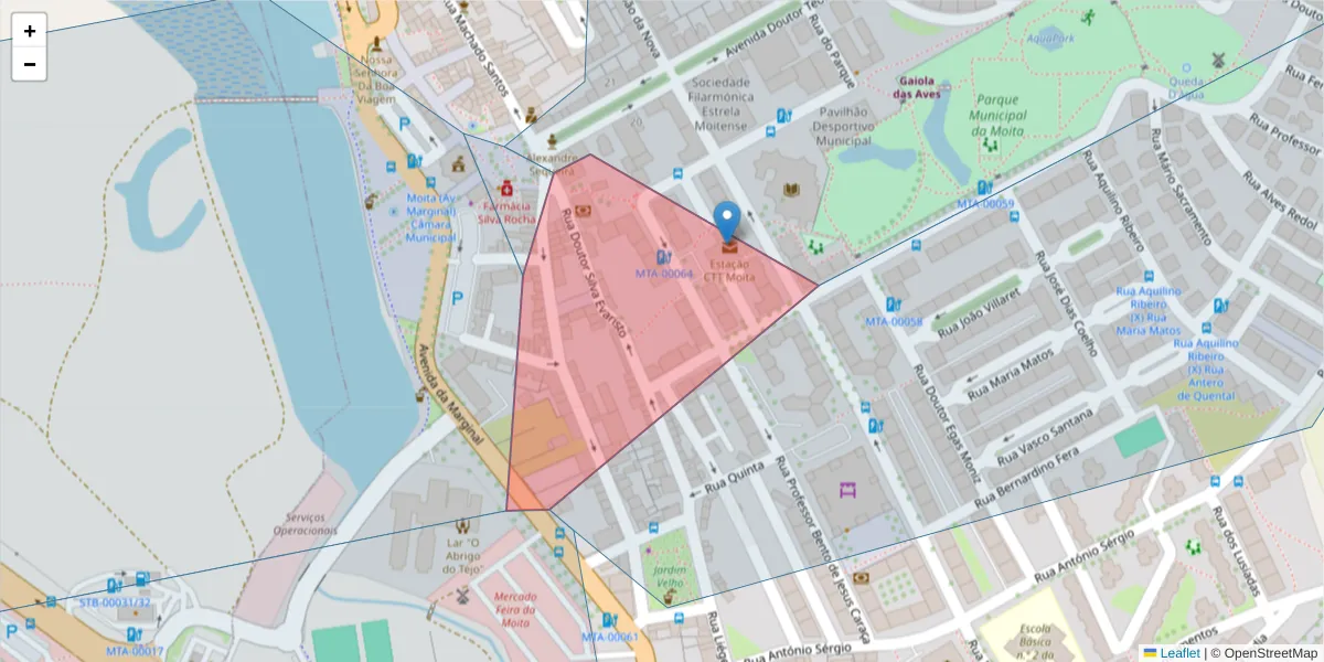 Mapa detalhado do código postal 2860-462 com limites, códigos postais vizinhos e agências dos correios