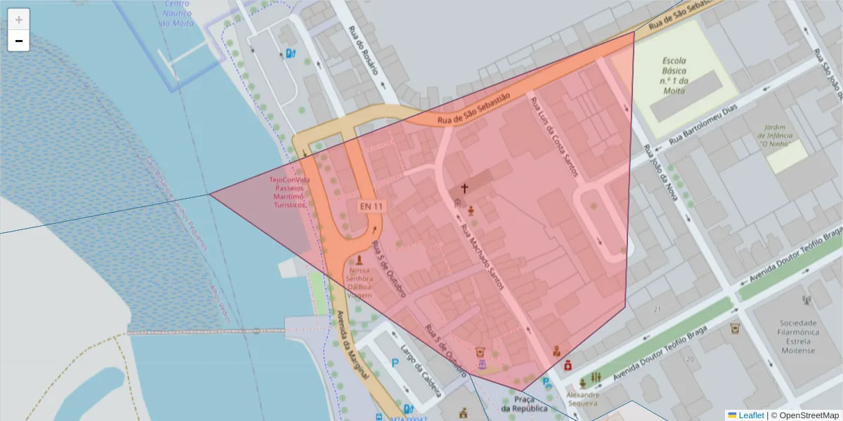 Mapa detalhado do código postal 2860-471 com limites, códigos postais vizinhos e agências dos correios