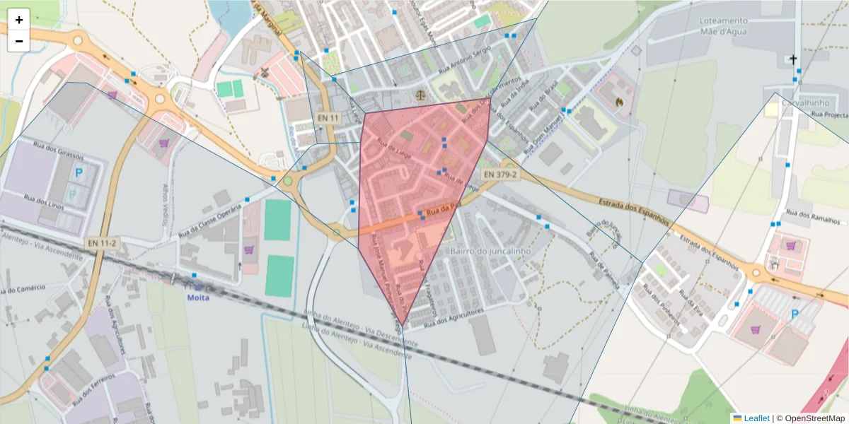 Mapa detalhado do código postal 2860-476 com limites, códigos postais vizinhos e agências dos correios