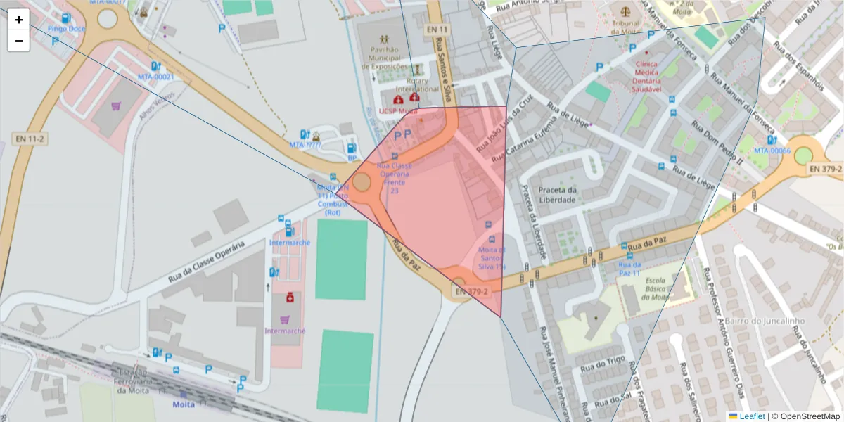 Mapa detalhado do código postal 2860-713 com limites, códigos postais vizinhos e agências dos correios