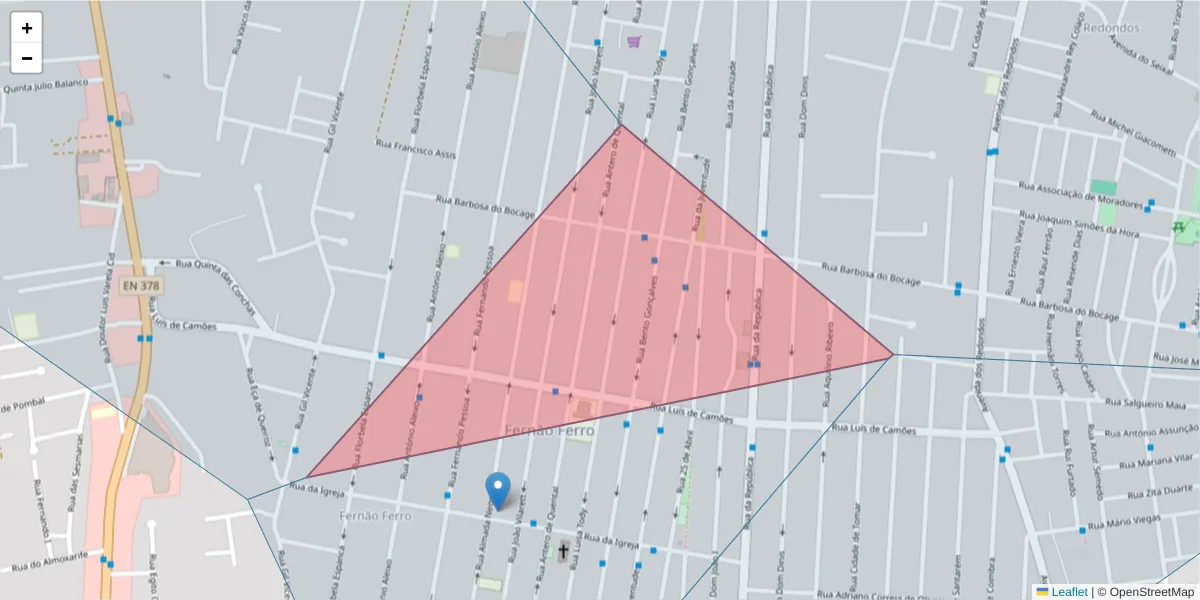 Mapa detalhado do código postal 2865-409 com limites, códigos postais vizinhos e agências dos correios