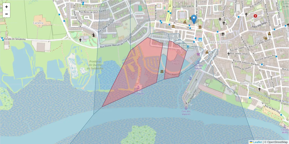 Mapa detalhado do código postal 2870-054 com limites, códigos postais vizinhos e agências dos correios