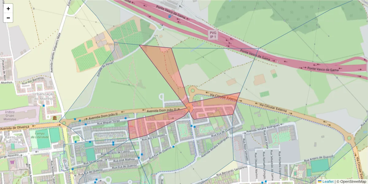 Mapa detalhado do código postal 2870-087 com limites, códigos postais vizinhos e agências dos correios