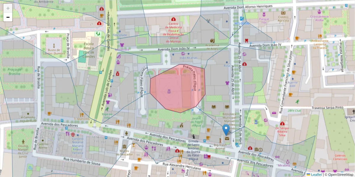 Mapa detalhado do código postal 2870-090 com limites, códigos postais vizinhos e agências dos correios
