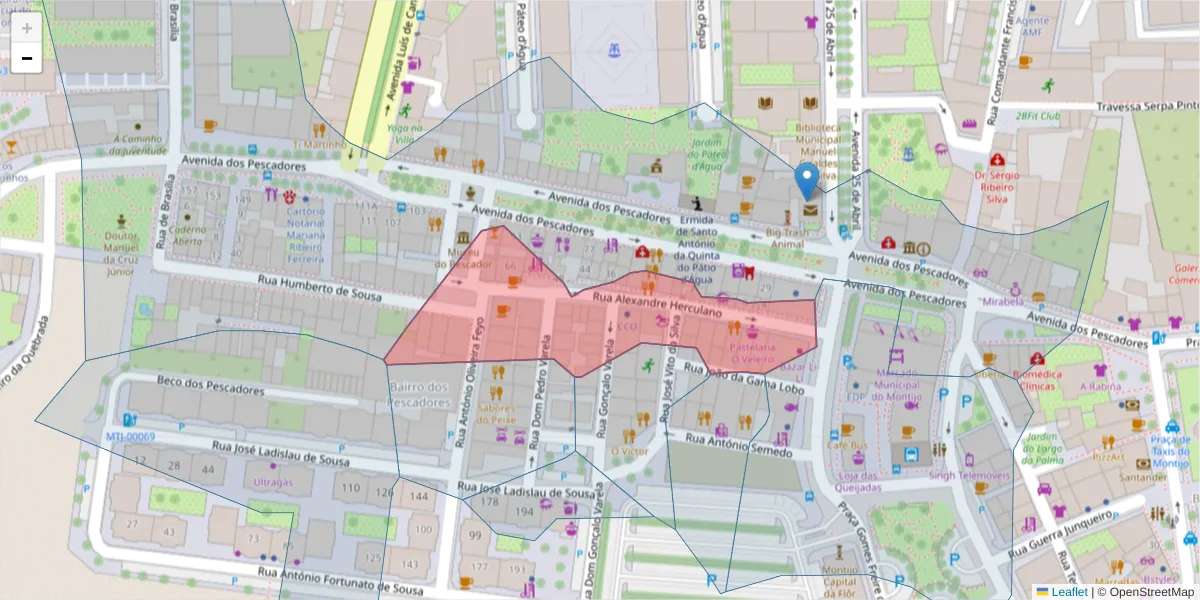 Mapa detalhado do código postal 2870-117 com limites, códigos postais vizinhos e agências dos correios