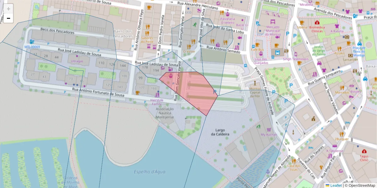 Mapa detalhado do código postal 2870-120 com limites, códigos postais vizinhos e agências dos correios