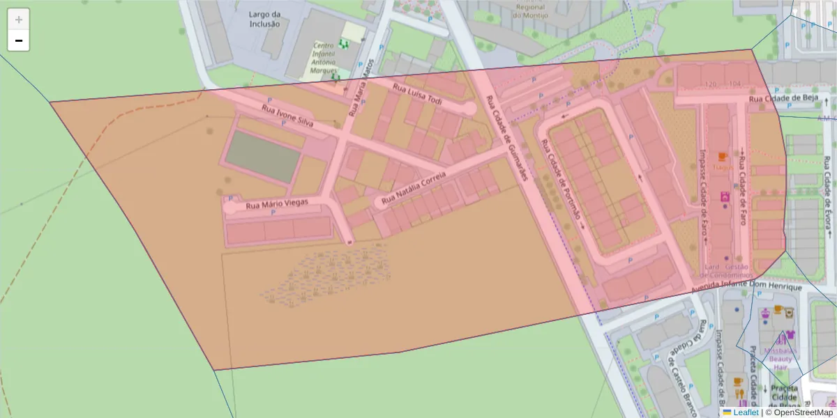 Mapa detalhado do código postal 2870-138 com limites, códigos postais vizinhos e agências dos correios