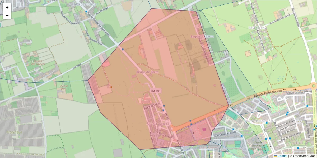 Mapa detalhado do código postal 2870-152 com limites, códigos postais vizinhos e agências dos correios