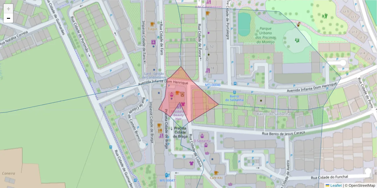 Mapa detalhado do código postal 2870-157 com limites, códigos postais vizinhos e agências dos correios