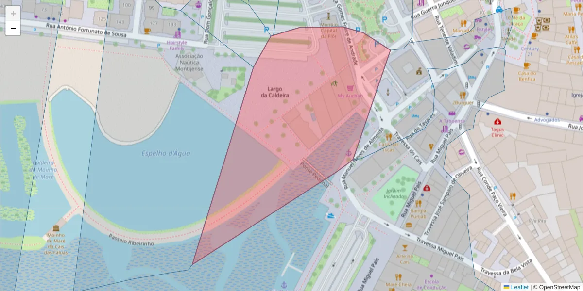 Mapa detalhado do código postal 2870-186 com limites, códigos postais vizinhos e agências dos correios