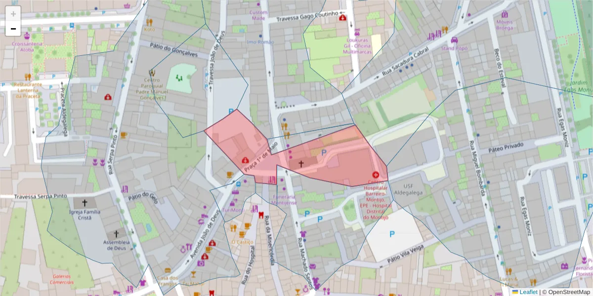 Mapa detalhado do código postal 2870-233 com limites, códigos postais vizinhos e agências dos correios