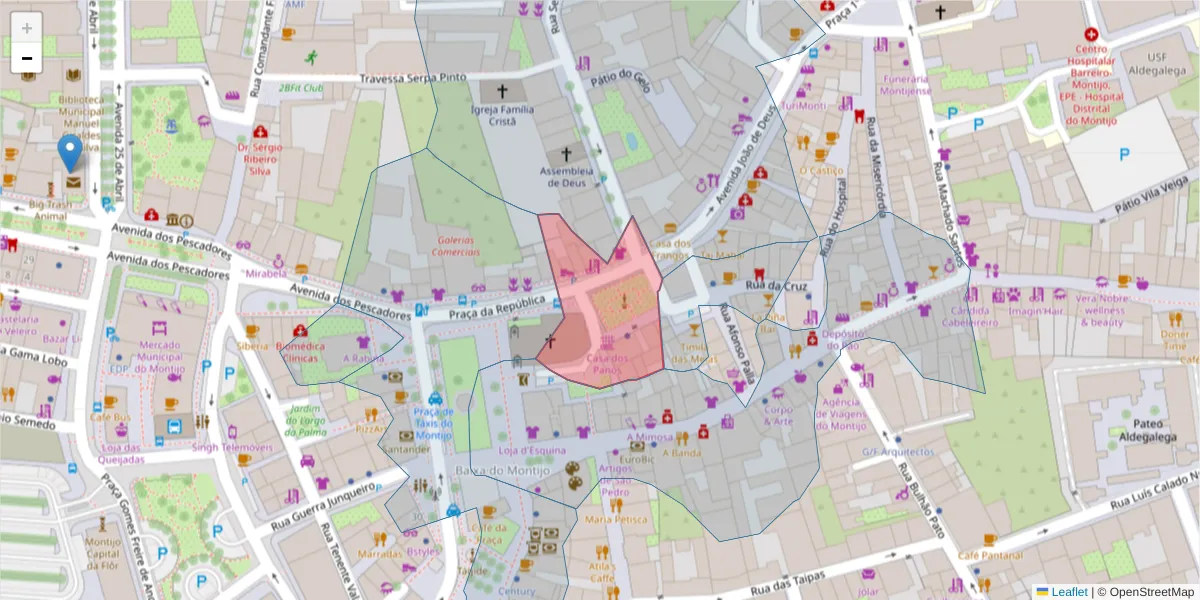 Mapa detalhado do código postal 2870-234 com limites, códigos postais vizinhos e agências dos correios