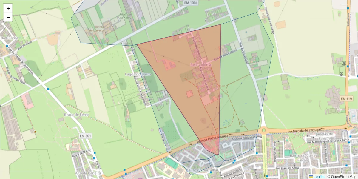Mapa detalhado do código postal 2870-246 com limites, códigos postais vizinhos e agências dos correios