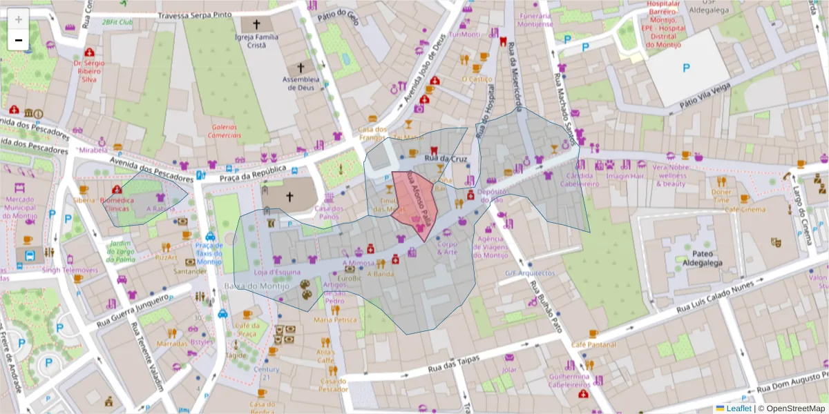 Mapa detalhado do código postal 2870-251 com limites, códigos postais vizinhos e agências dos correios