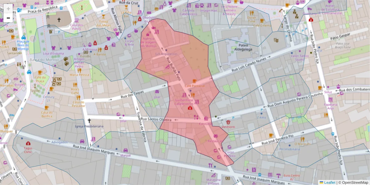 Mapa detalhado do código postal 2870-257 com limites, códigos postais vizinhos e agências dos correios