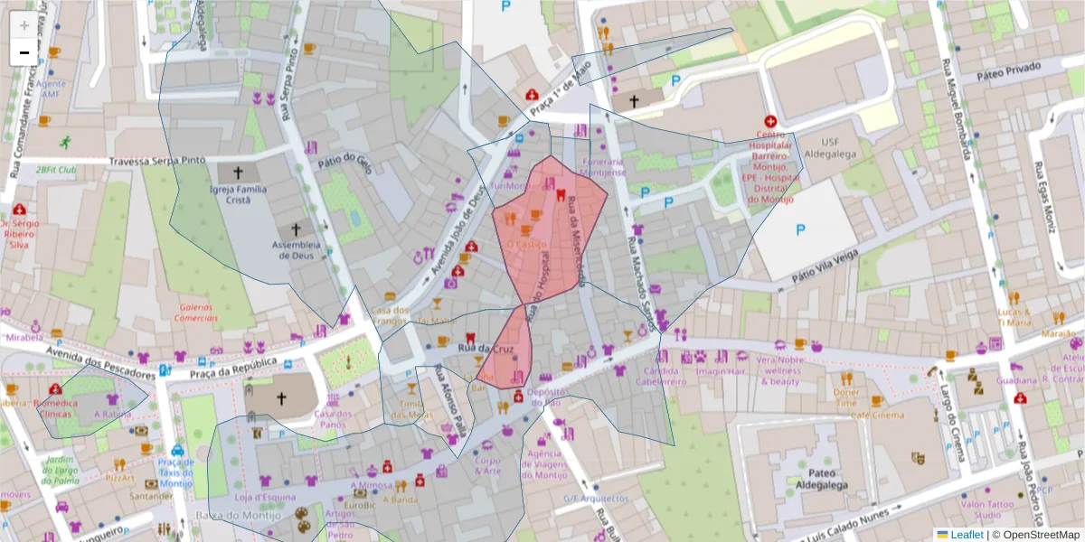 Mapa detalhado do código postal 2870-304 com limites, códigos postais vizinhos e agências dos correios