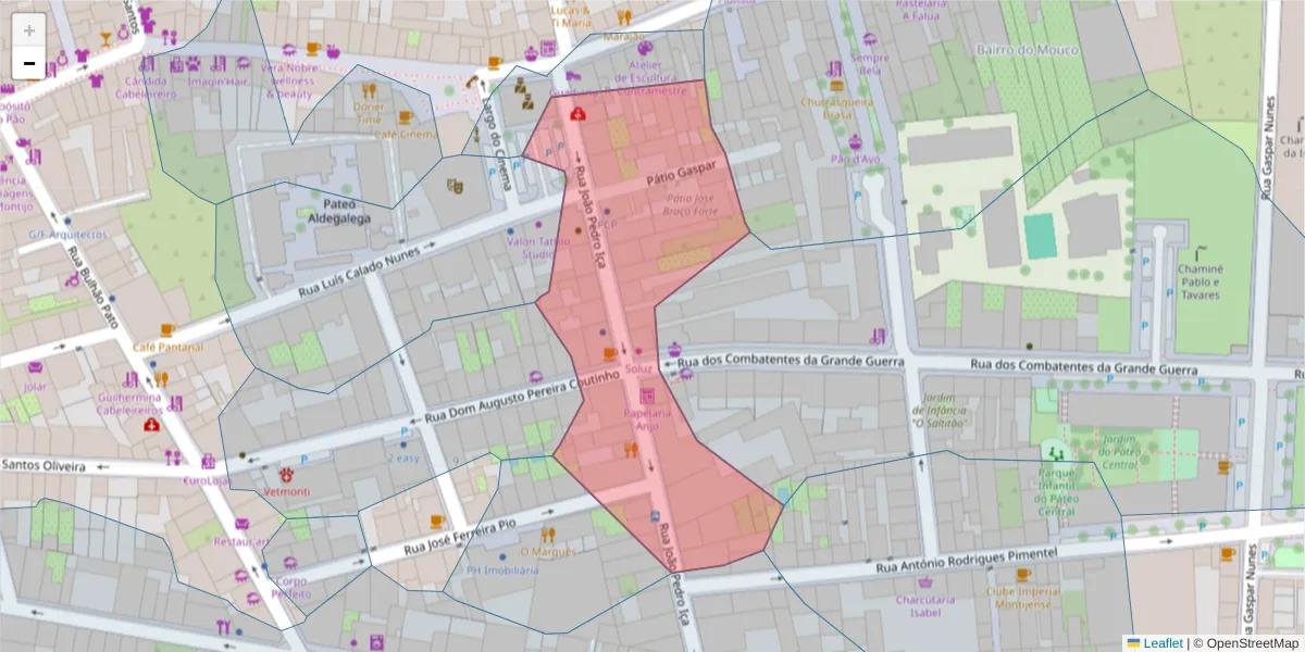 Mapa detalhado do código postal 2870-338 com limites, códigos postais vizinhos e agências dos correios