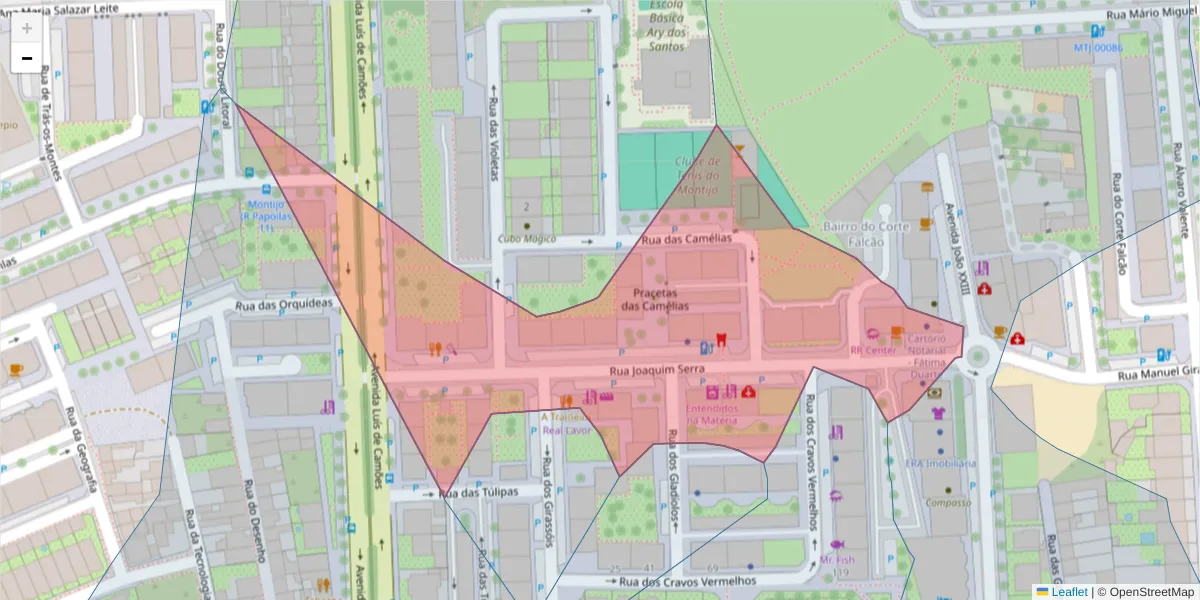 Mapa detalhado do código postal 2870-345 com limites, códigos postais vizinhos e agências dos correios