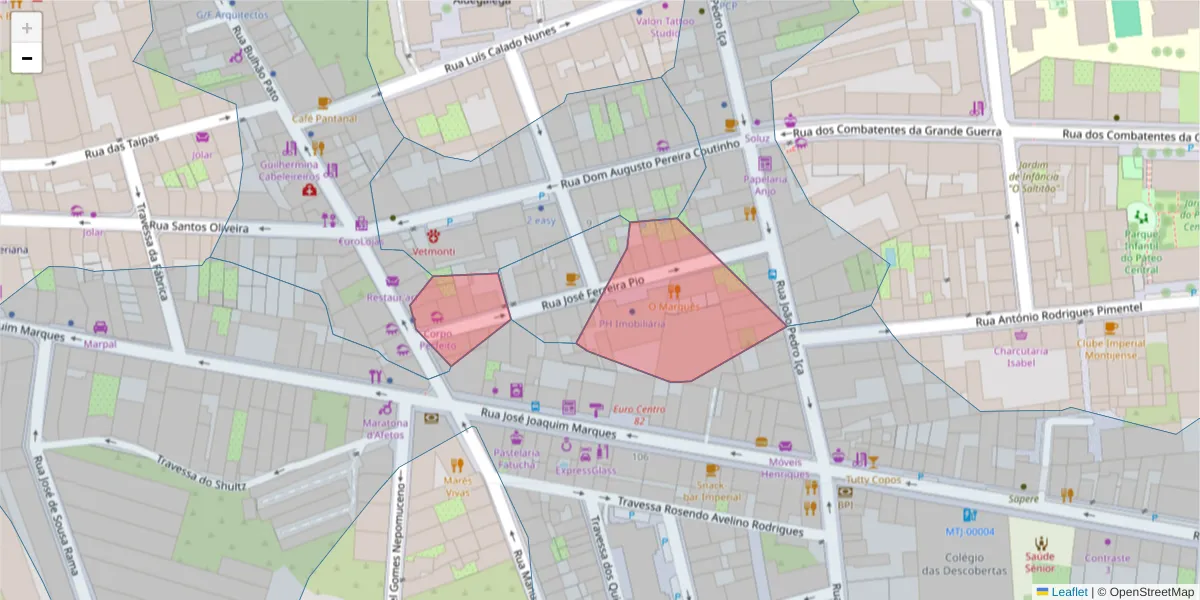Mapa detalhado do código postal 2870-347 com limites, códigos postais vizinhos e agências dos correios
