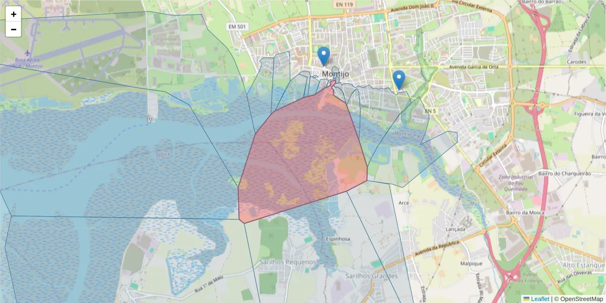 Mapa detalhado do código postal 2870-356 com limites, códigos postais vizinhos e agências dos correios